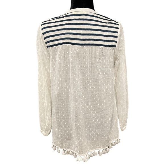 Roberta Roller Rabbit Polka Dot Tassel Shirt White Long Sleeve Blouse size XS - Picture 6 of 7